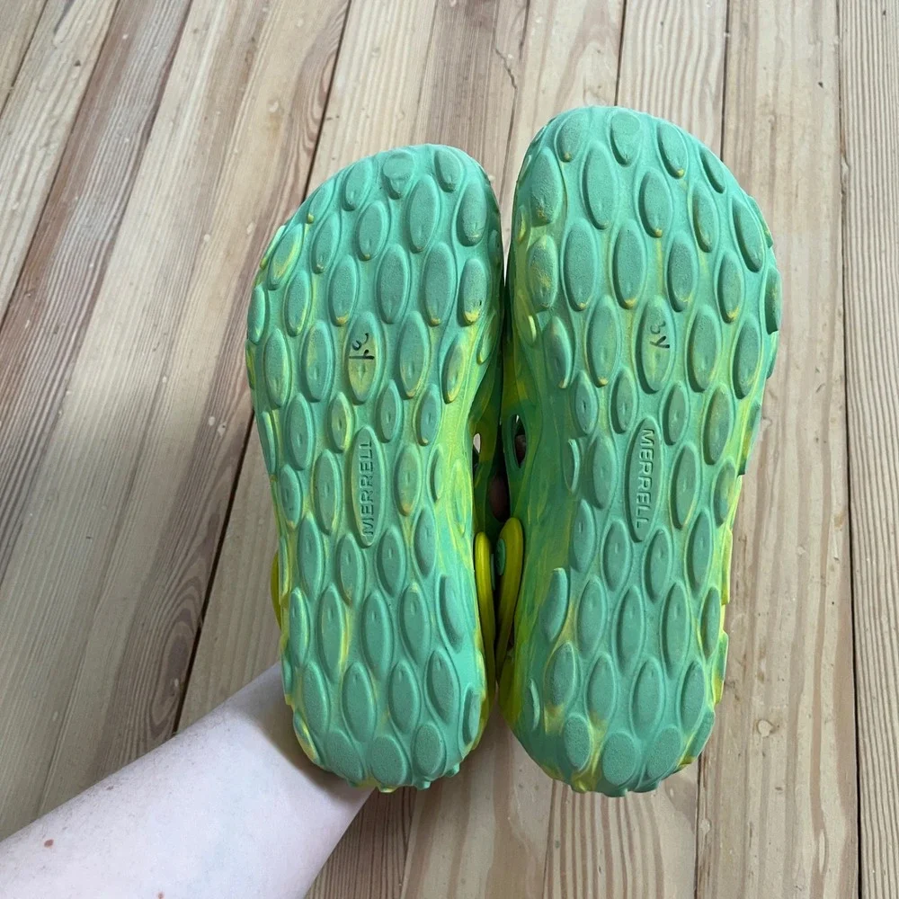 Merrell Hydro Moc Kids Green Yellow Marbled Water Shoes Clogs Size 4 MRS-1480-1